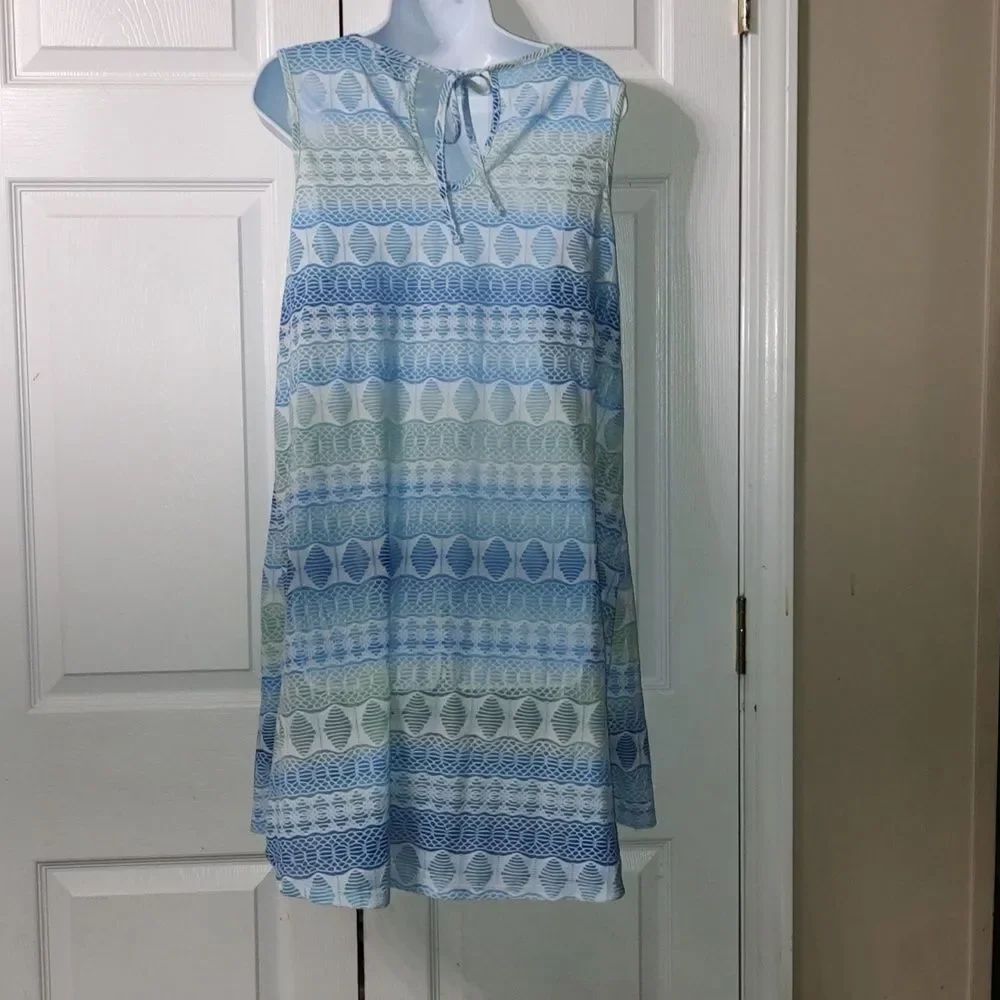 Portocruz Swim beach coverup blue green white dress Sz XL - Picture 4 of 5